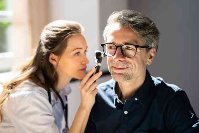 a man having an hearing test