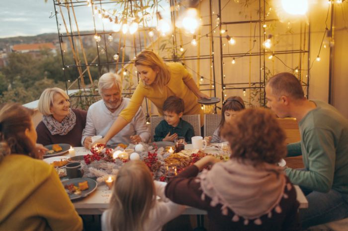 Large family meal together