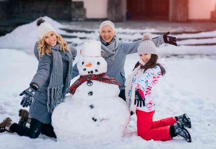 A family doing a snowman