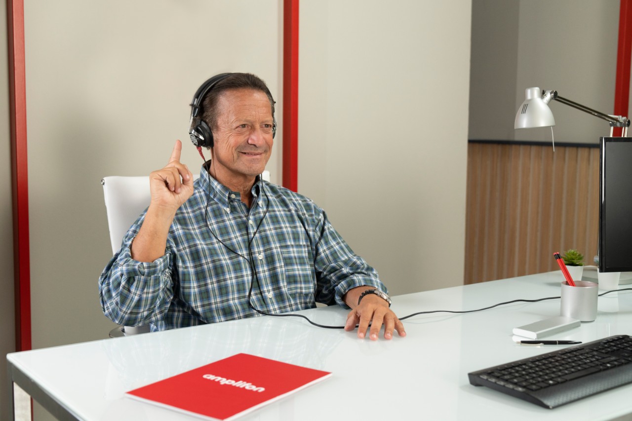 Man performing a hearing test