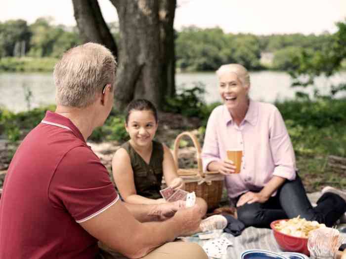 Picknick mit Großvater und Nichte.