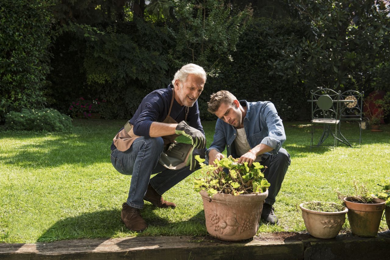 Granpa and Grandson gardening