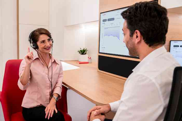 A woman undergoing a hearing test