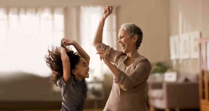 A young girl and a woman dancing together