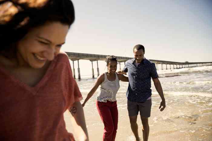 Friends walking on the beach