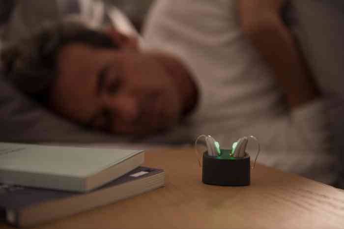 Rechargeable hearing aids are charging during the night