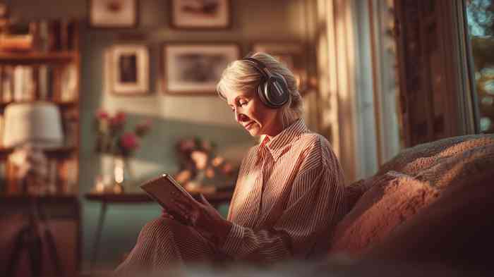 Woman performing an hearing test online