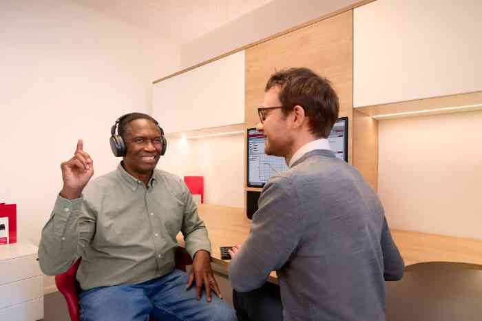 Man performing a hearing test